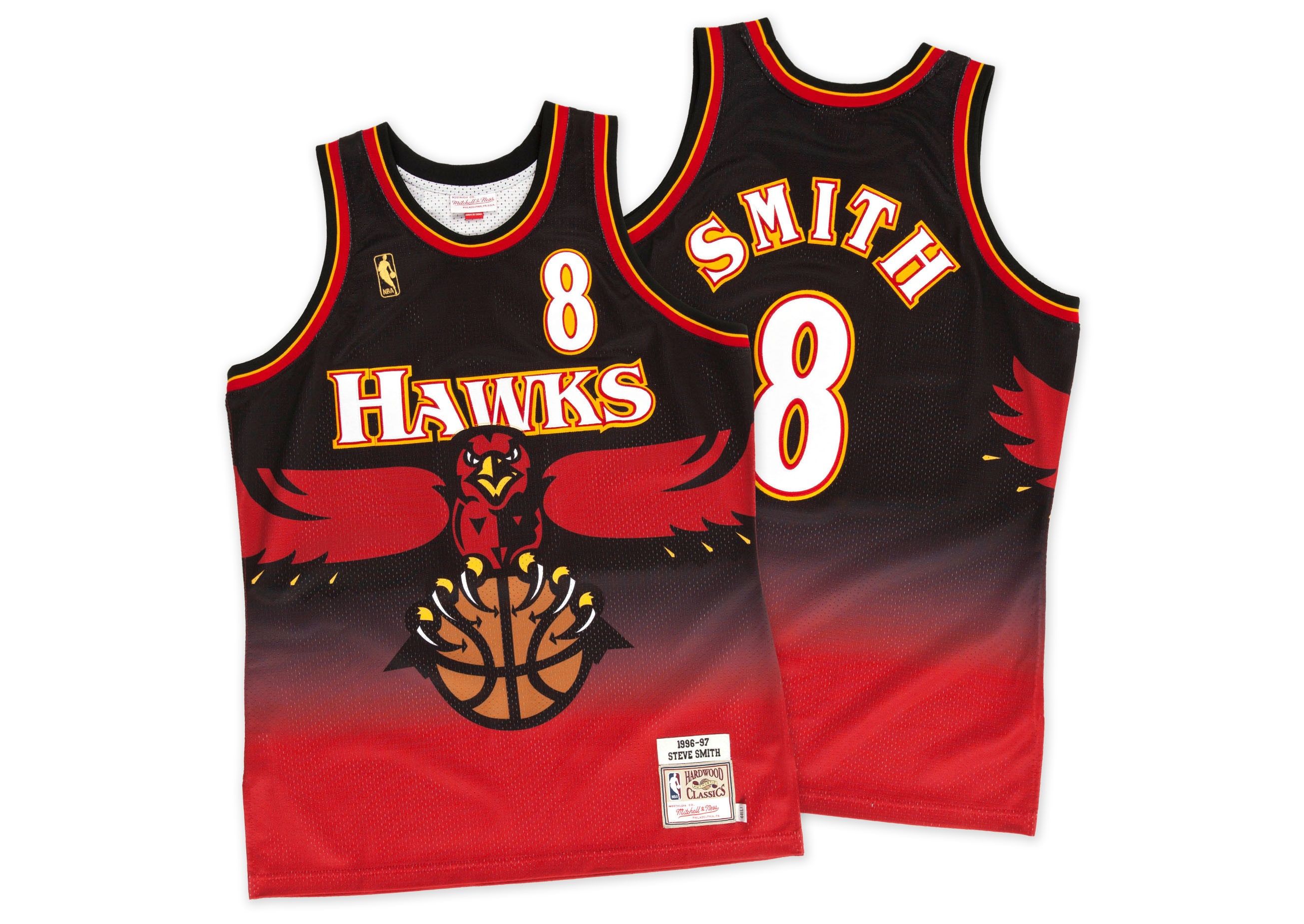 Men's Atlanta Hawks #8 Steve Smith Red NBA1996-1997 Throwback Stitched Jersey